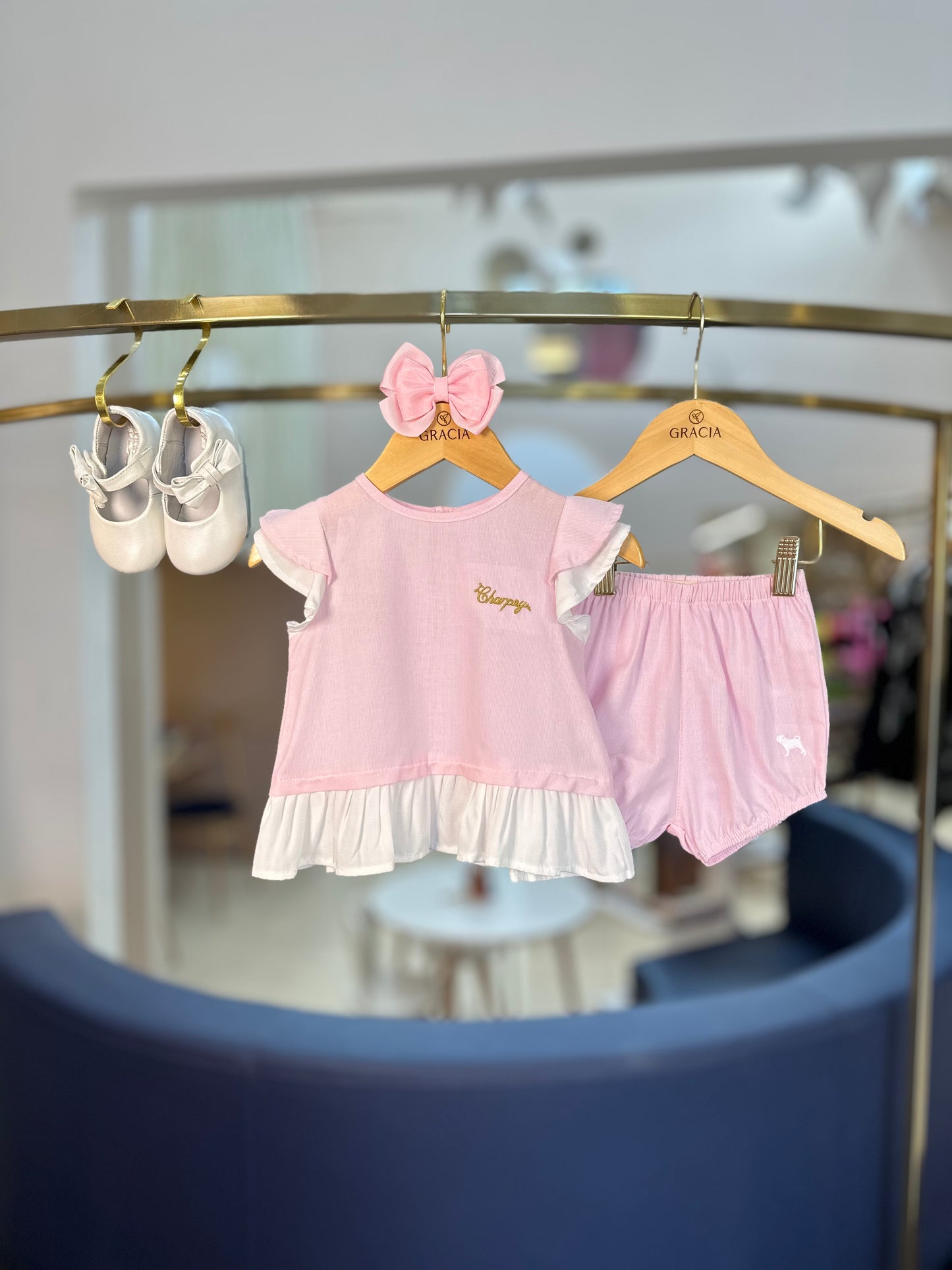 Conjunto Bebê Bata e Shorts de Algodão Rosa - Charpey