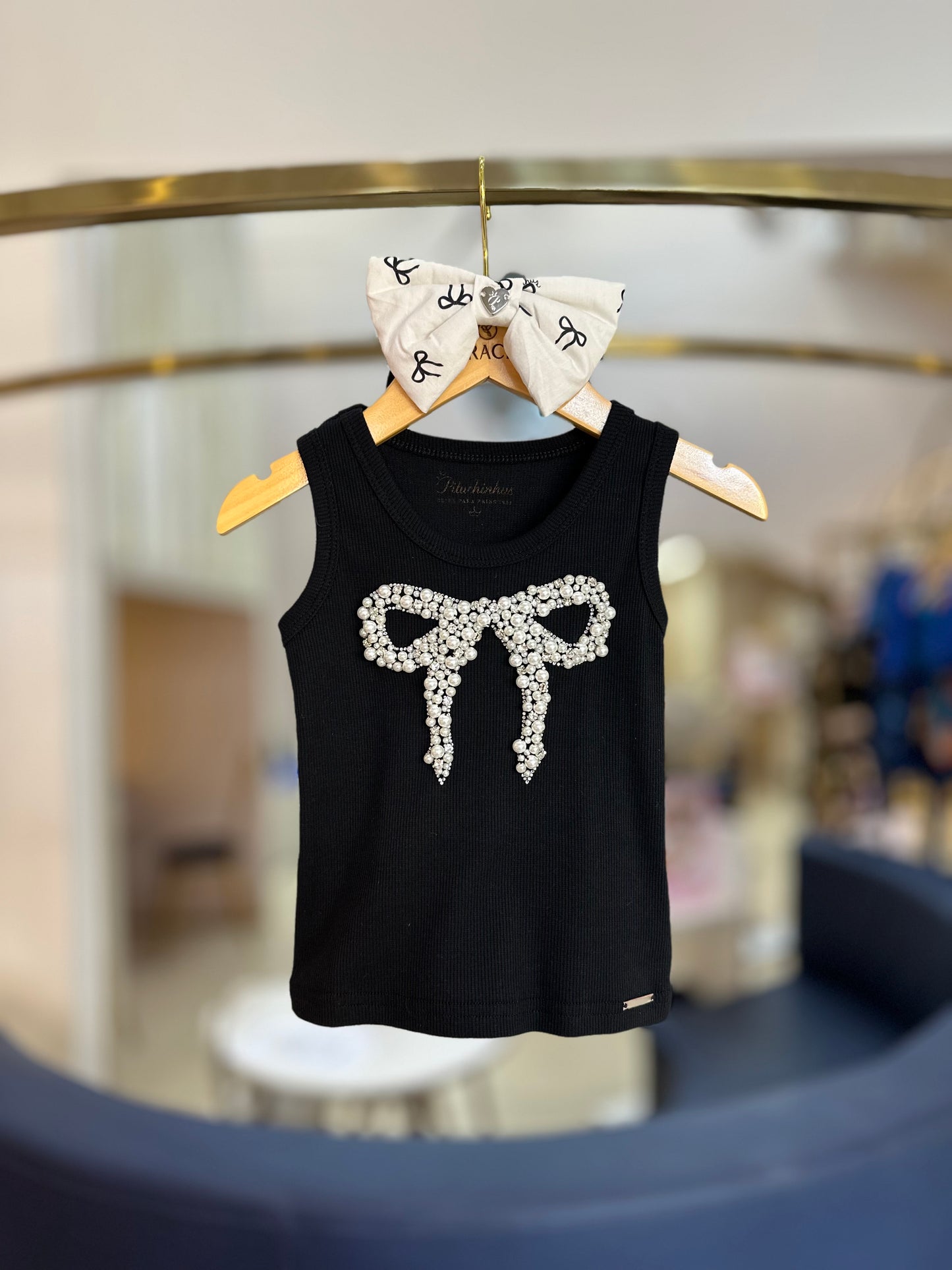 Conjunto Infantil Blusa Laço Bordado e Saia-shorts Lacinhos - Pituchinhus