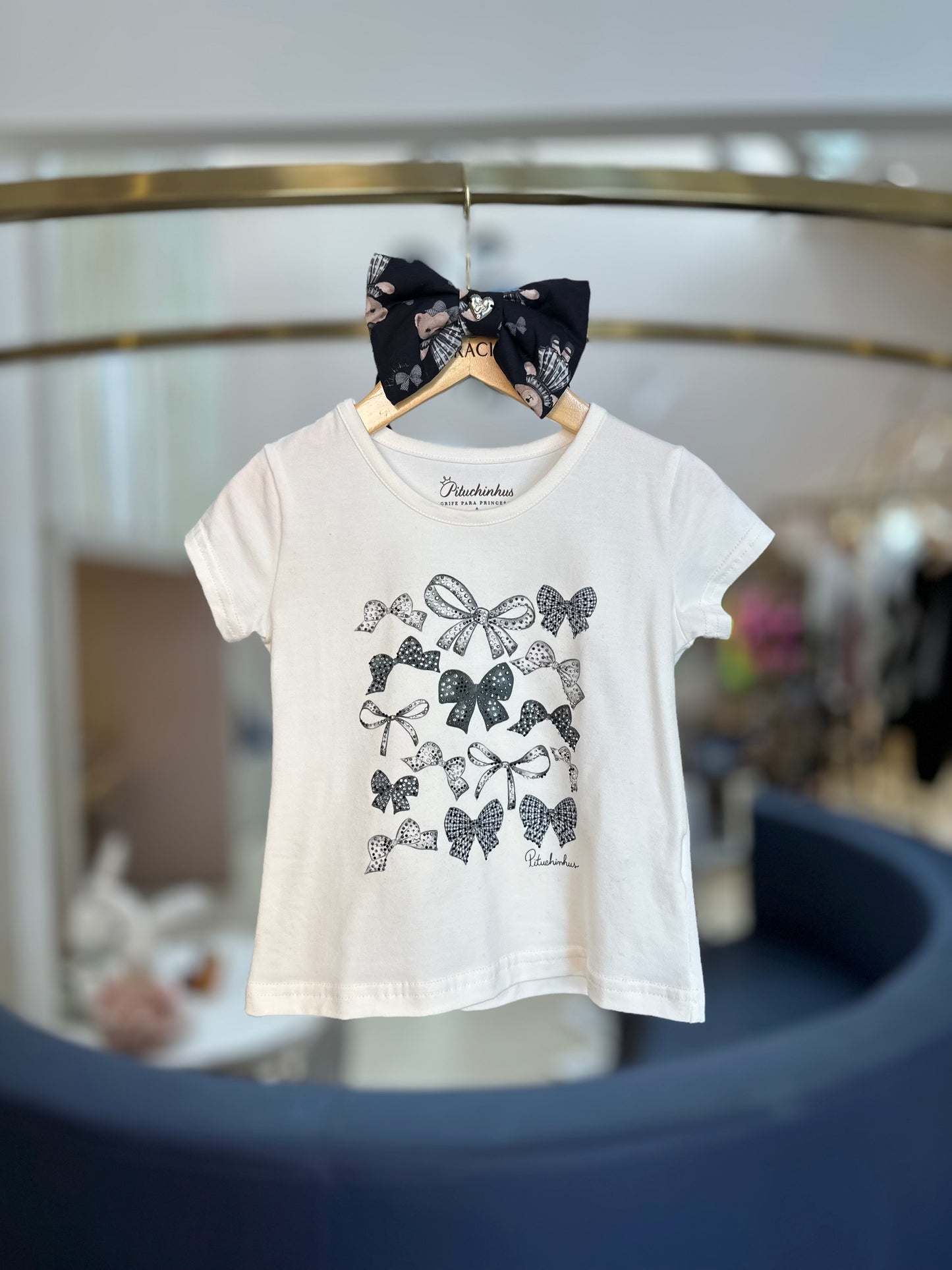 Blusa Infantil de Algodão Multi-Laços e Cristais - Pituchinhus