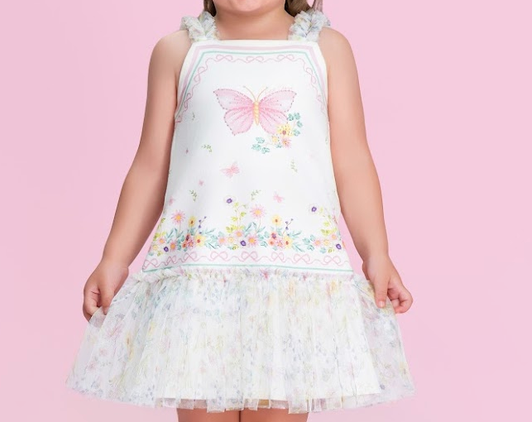 Vestido Infantil Borboleta Branco - Petit Cherie
