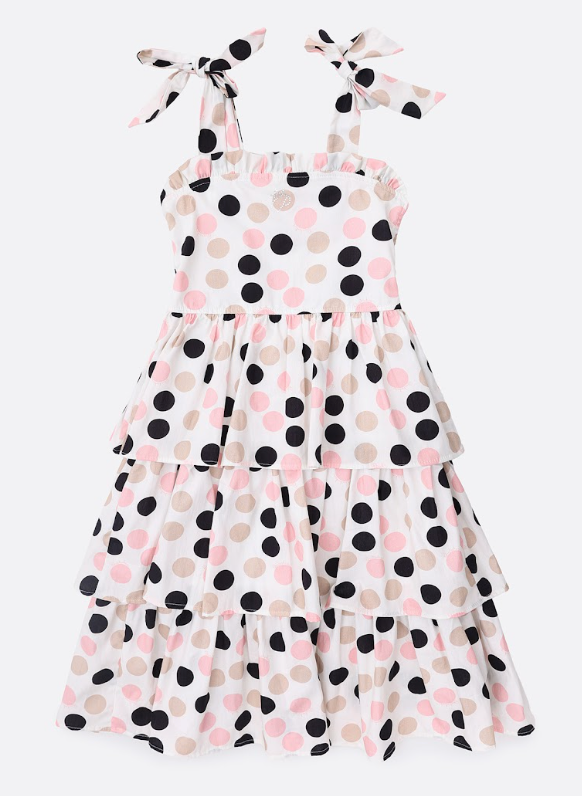 Vestido Infantil Algodão Com Babados e Poá Colorido - Pituchinhus
