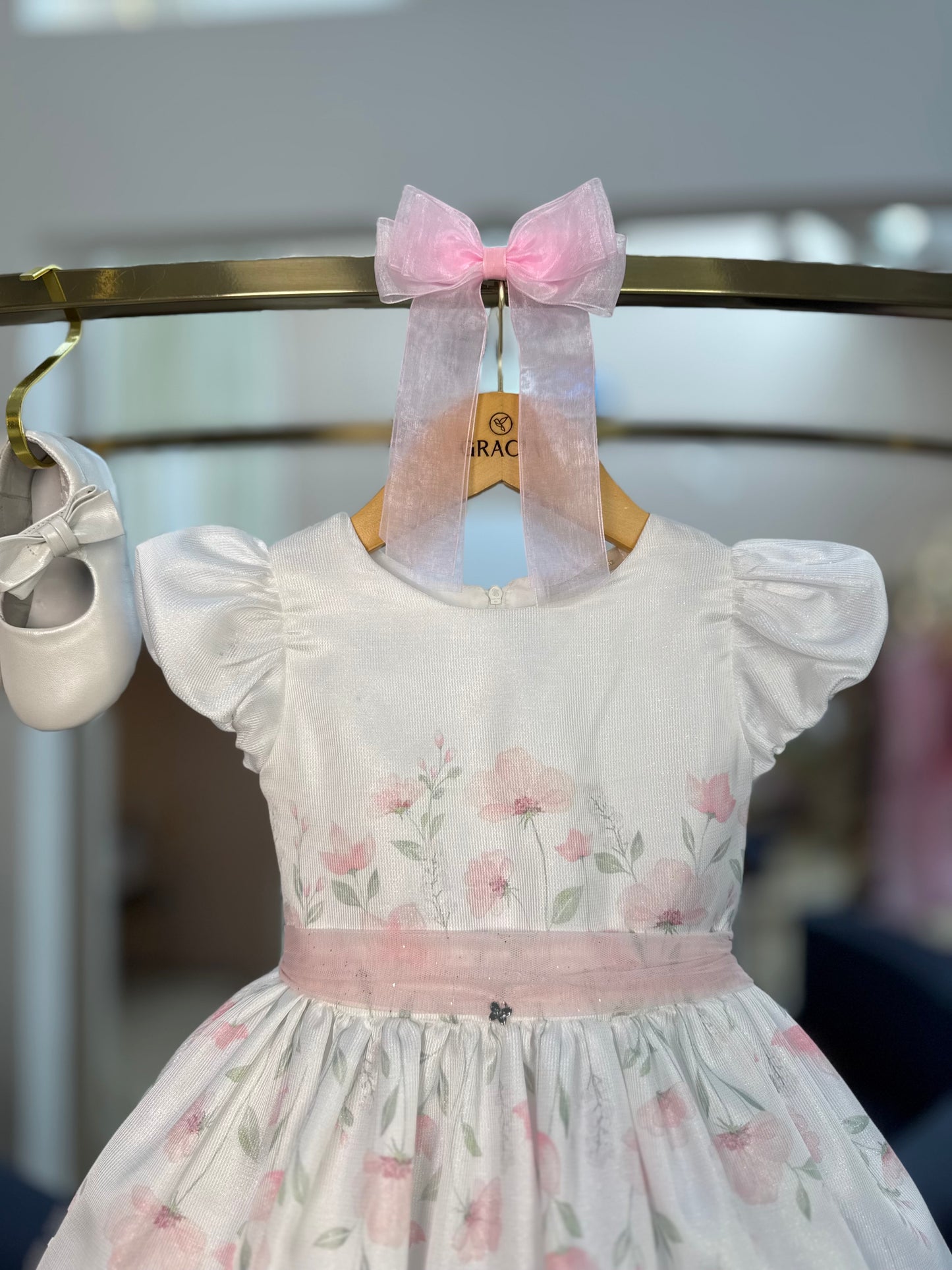 Vestido Infantil Festa Tule Rosa Flores - Petit Cherie