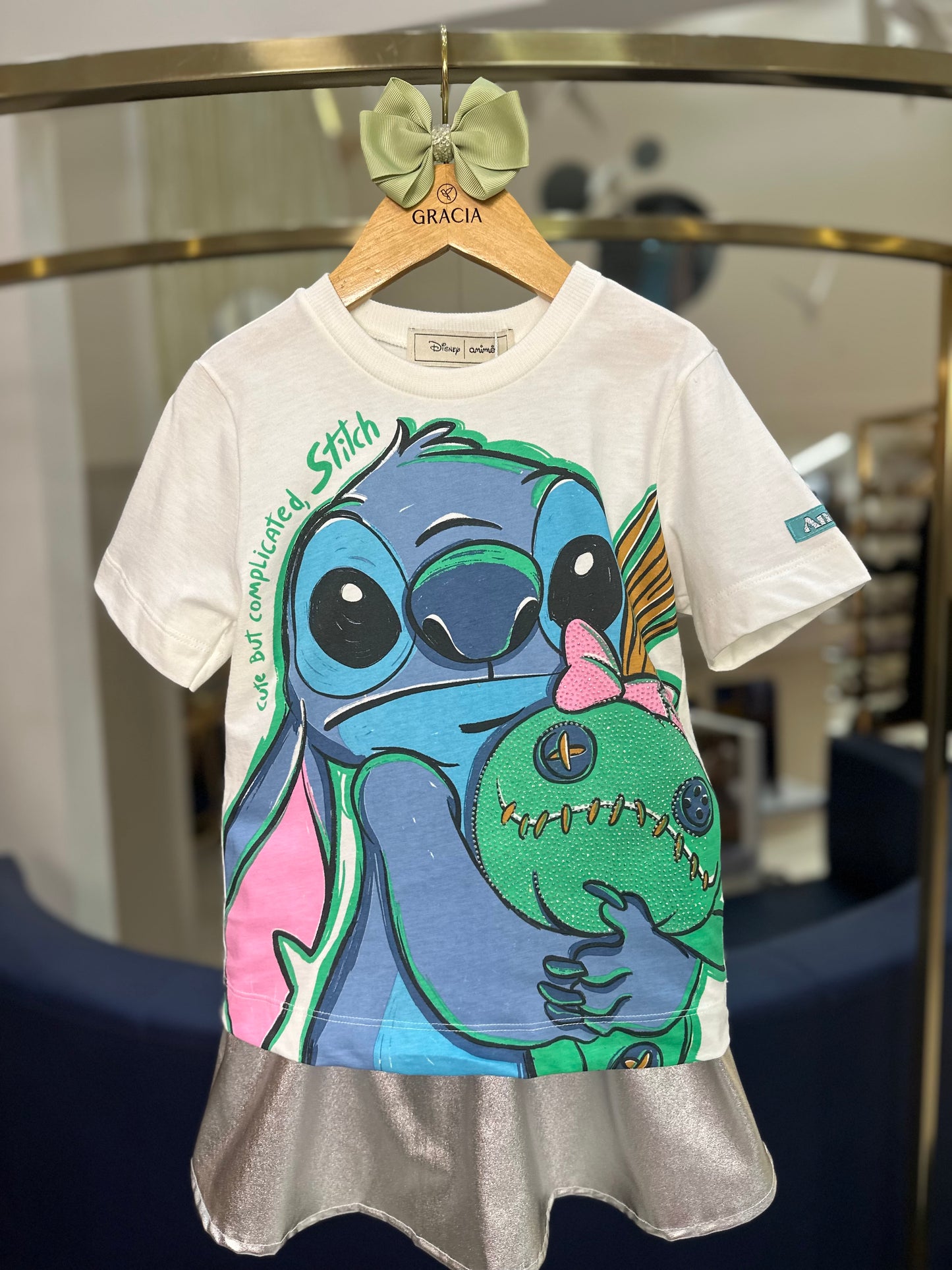Conjunto Infantil Stitch e Xepa Blusa e Saia Metalizada - Animê