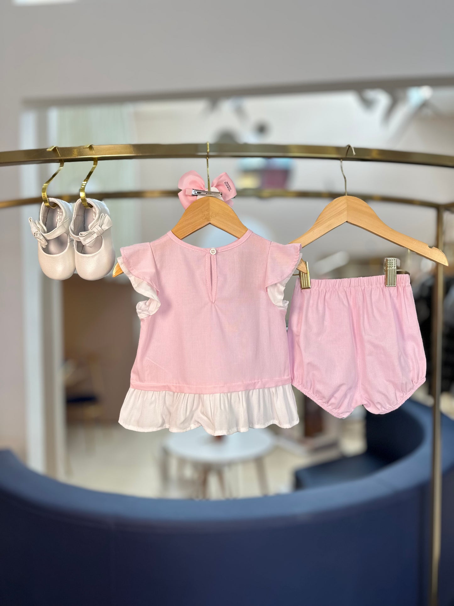 Conjunto Bebê Bata e Shorts de Algodão Rosa - Charpey
