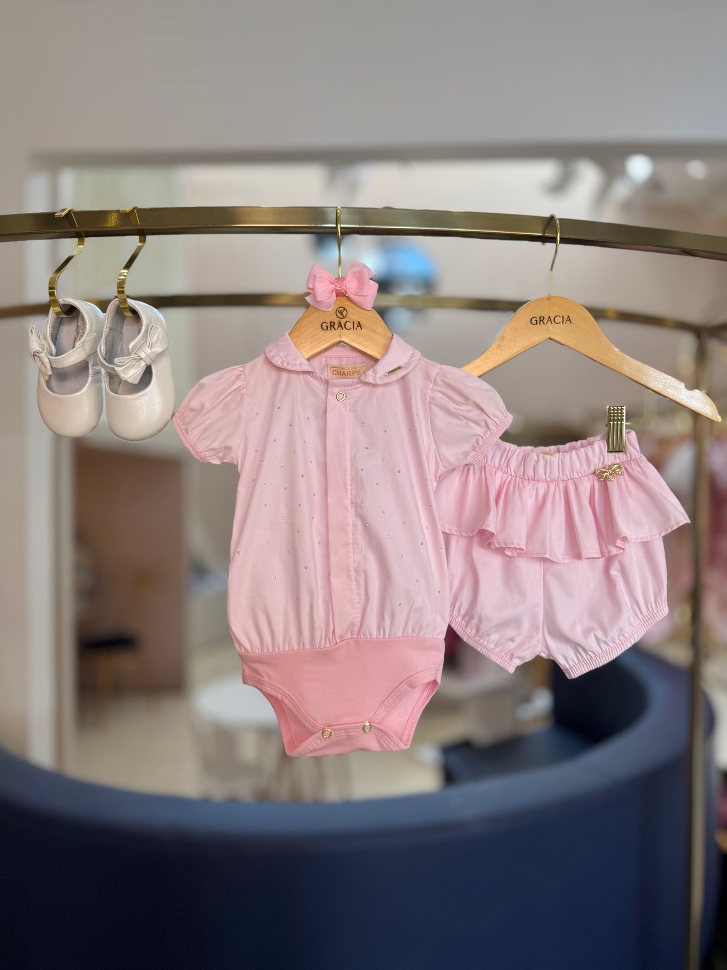 Conjunto Bebê Body e Shorts Algodão Aplicações Strass - Charpey
