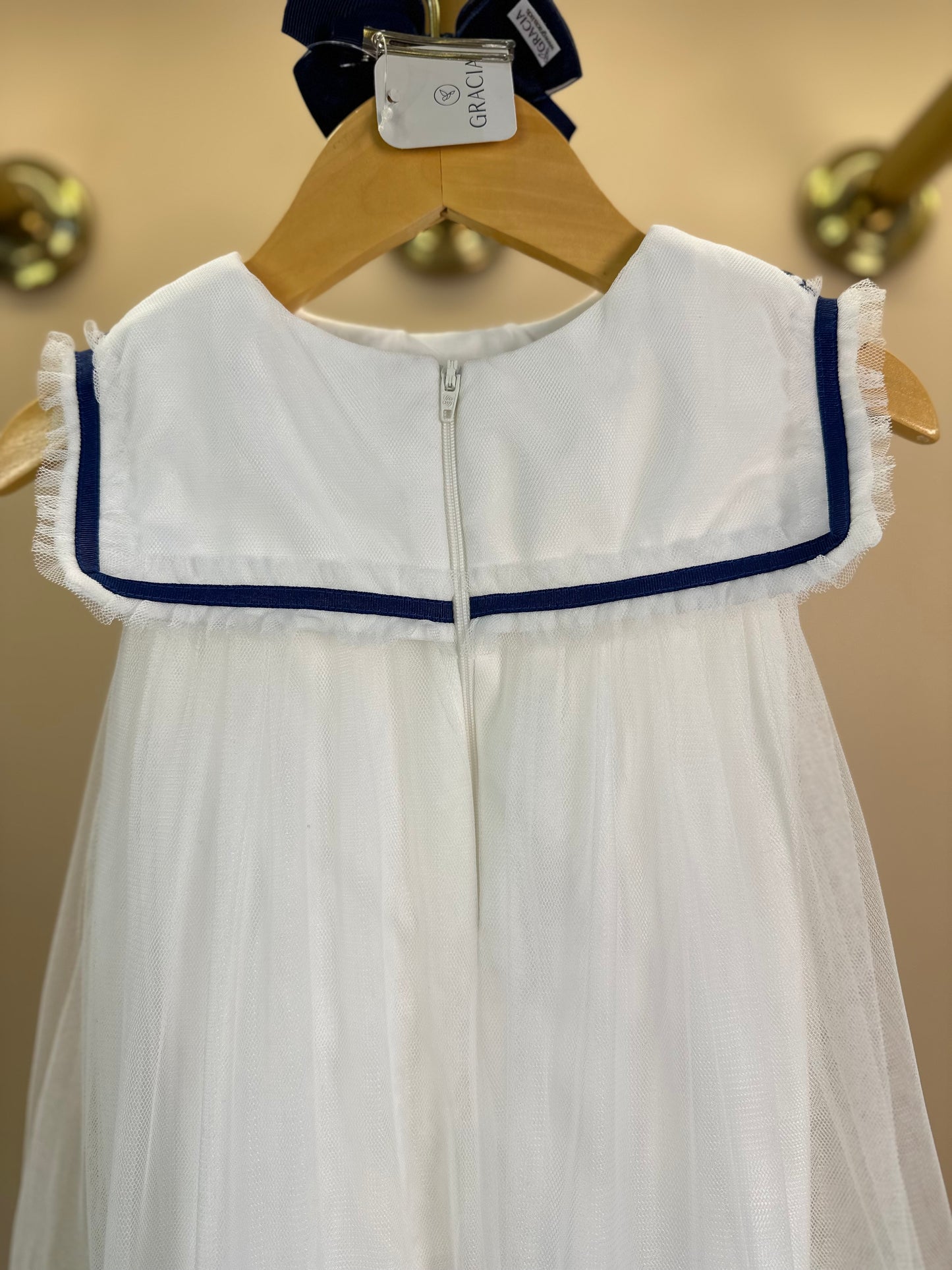 Vestido Infantil Trapézio Tule Bordado Marinho - Petit Cherie