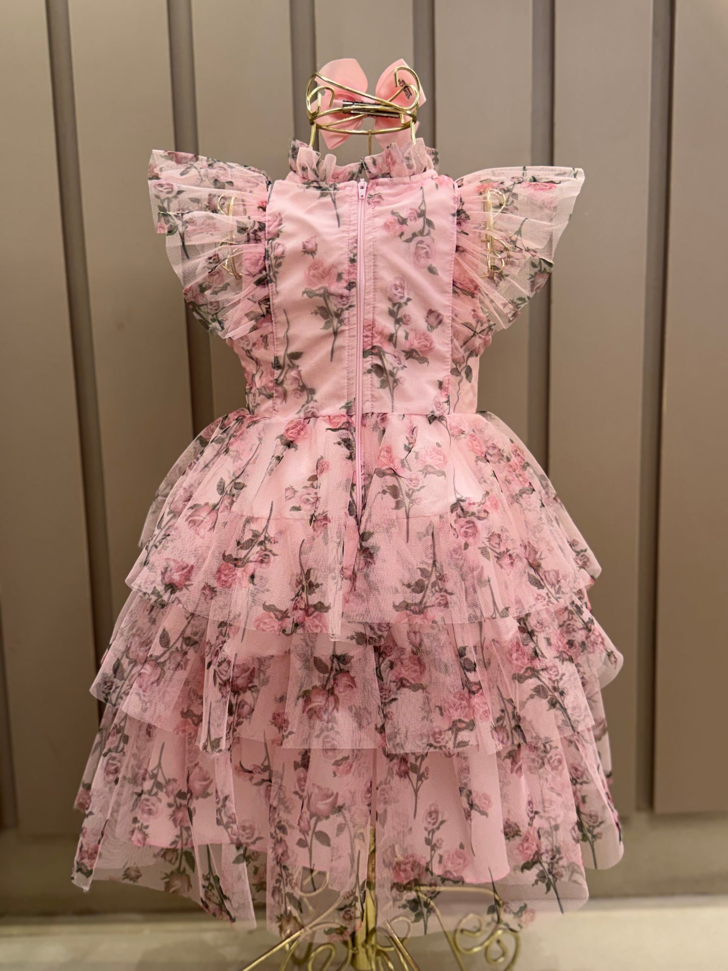 Vestido Infantil Festa Princesa Tule Floral Rodado Rosa - Luluzinha