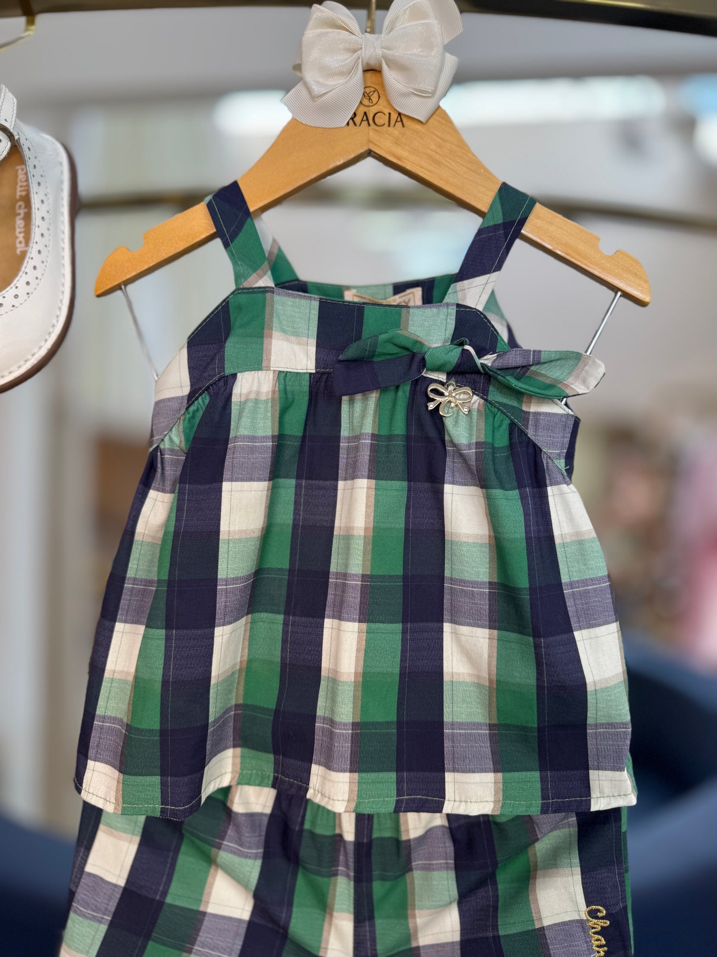 Conjunto Infantil Blusa e Shorts Algodão Xadrez Verde - Charpey