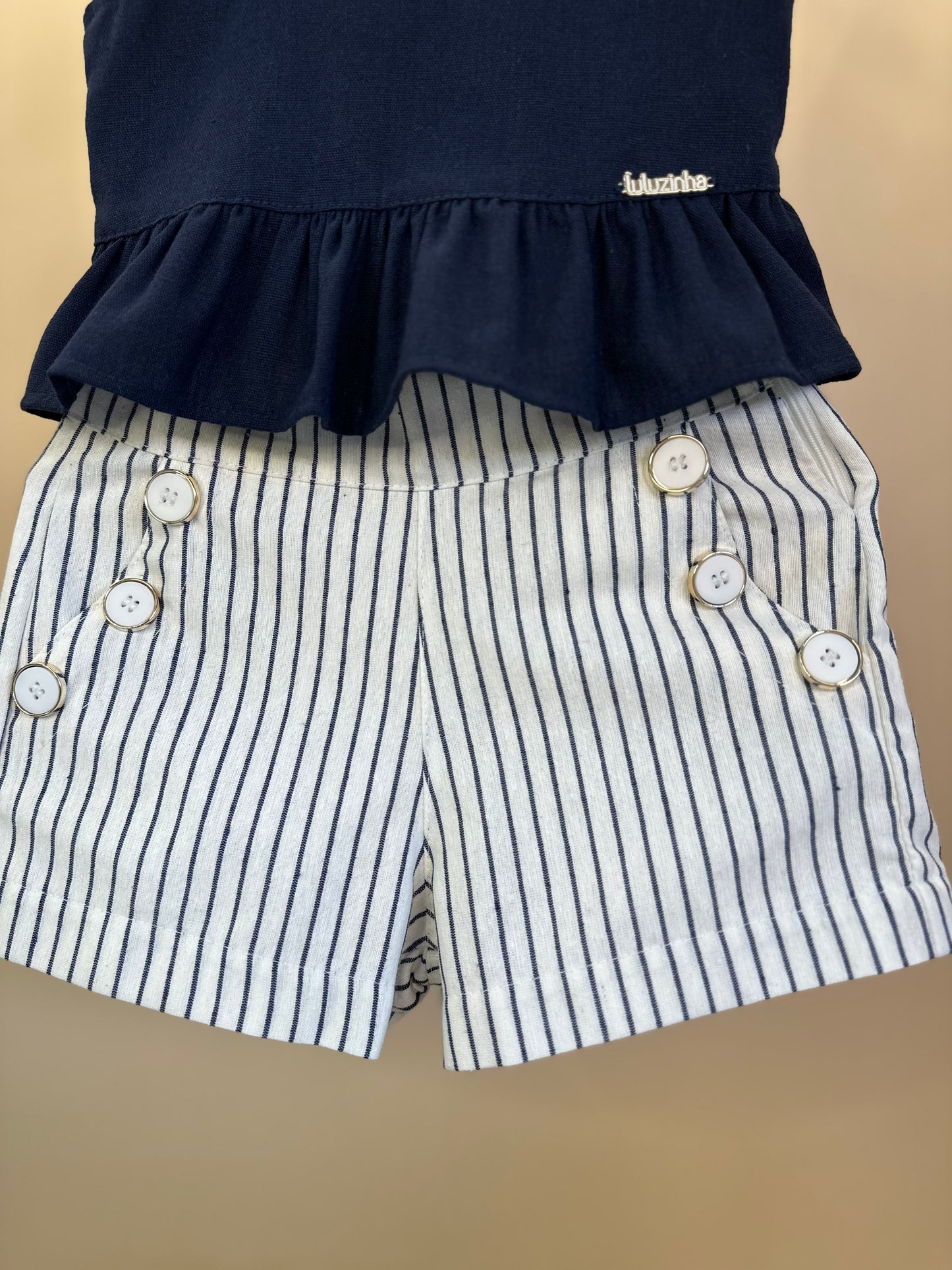 Conjunto Infantil Blusa Peplum e Shorts Navy - Luluzinha