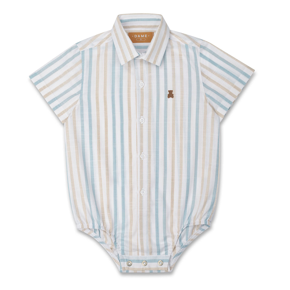 Camisa-body Bebê Listras Azul/Amarelo - Dame