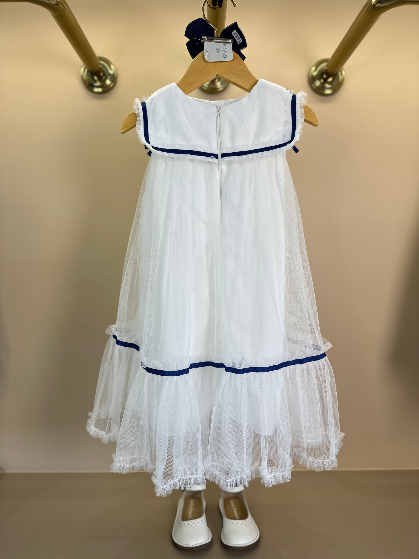 Vestido Infantil Trapézio Tule Bordado Marinho - Petit Cherie