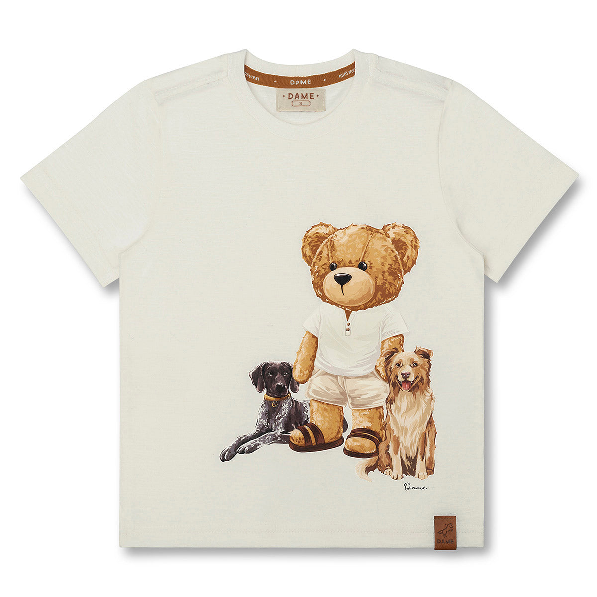 Conjunto Infantil Camiseta Teddy Cachorros Off e Bermuda Moletom Bolso Embutido Chocolate - Dame