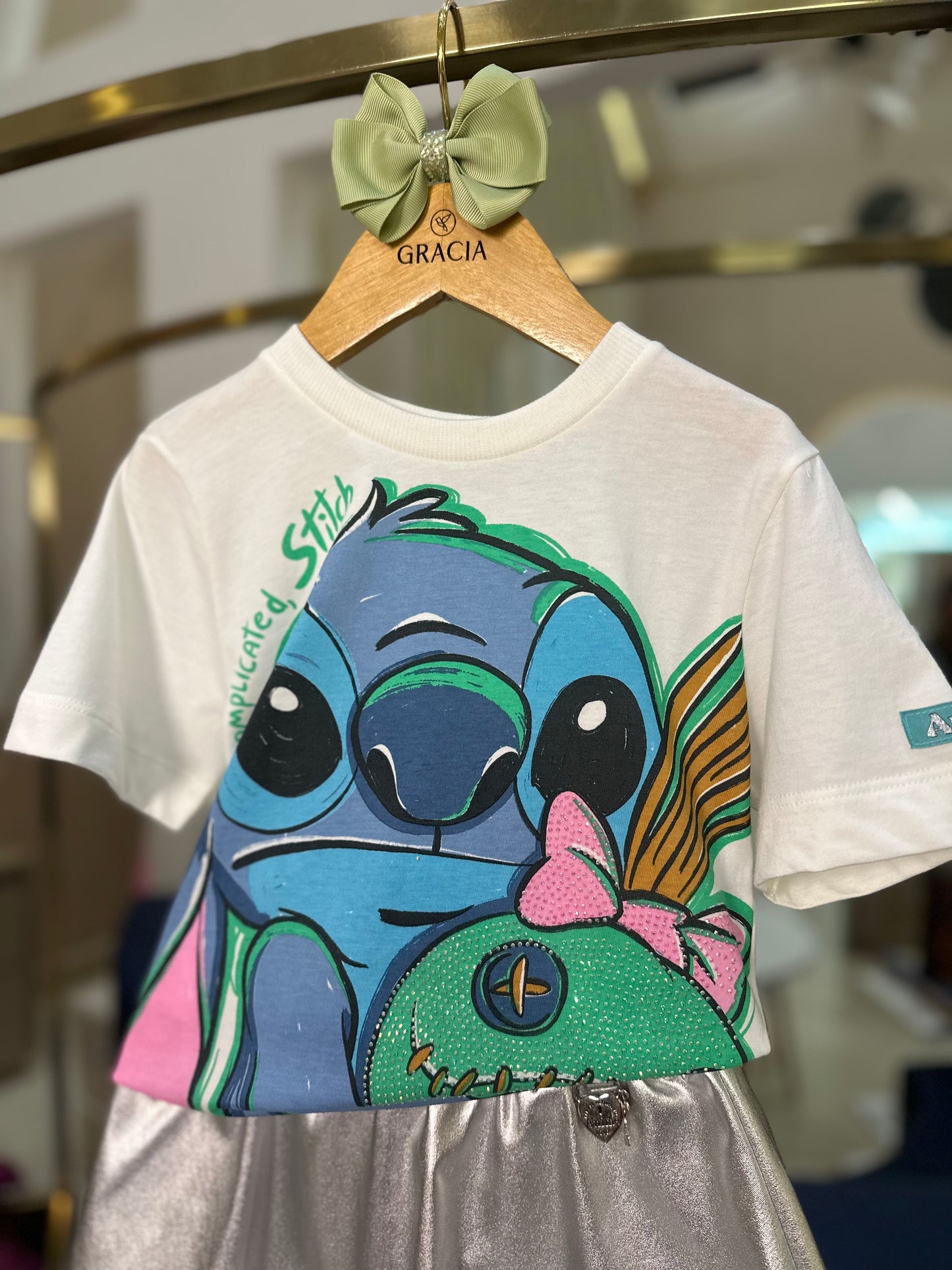 Conjunto Infantil Stitch e Xepa Blusa e Saia Metalizada - Animê