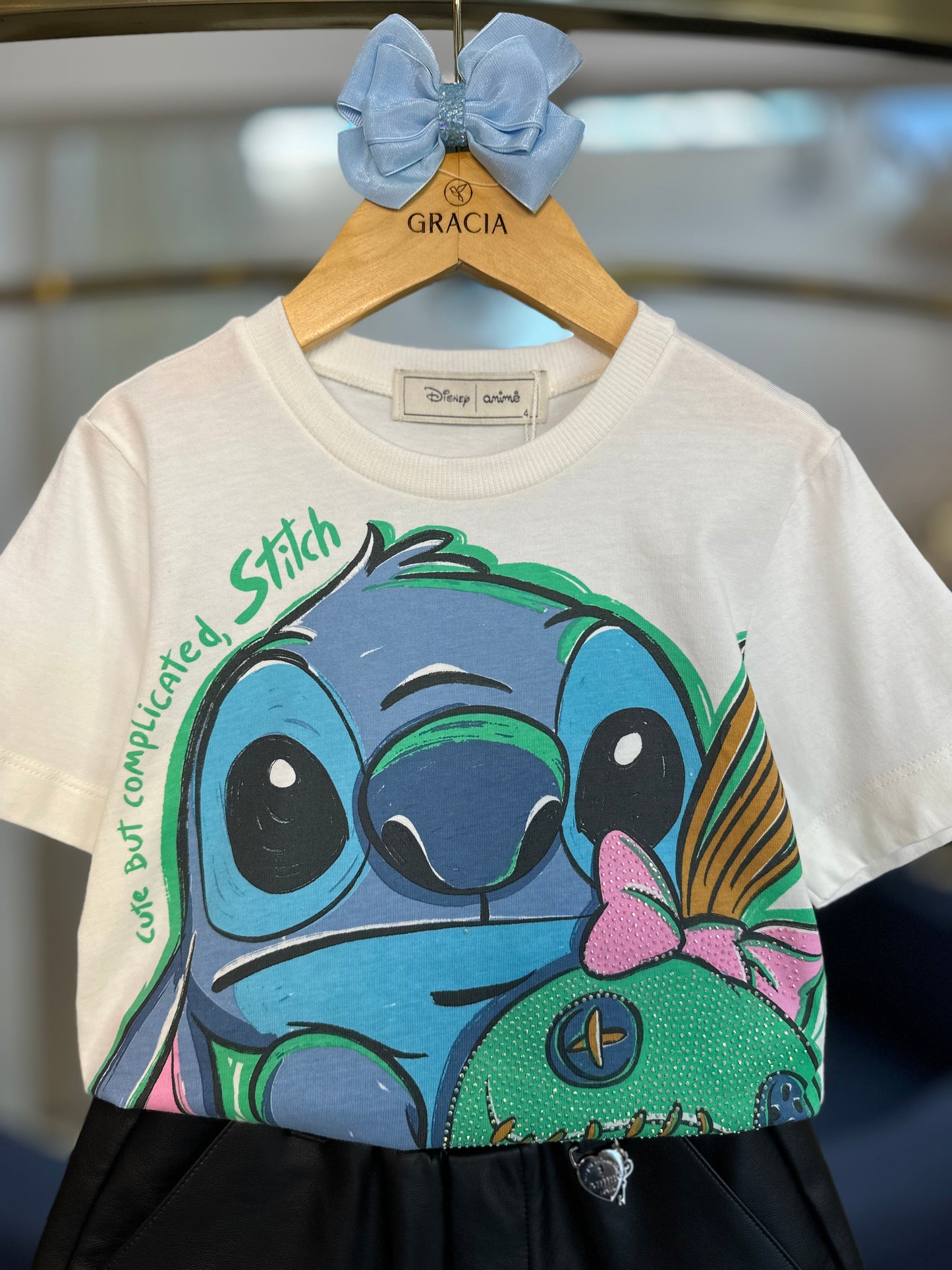 Conjunto Infantil Stitch e Xepa Blusa e Shorts Couro Tech - Animê