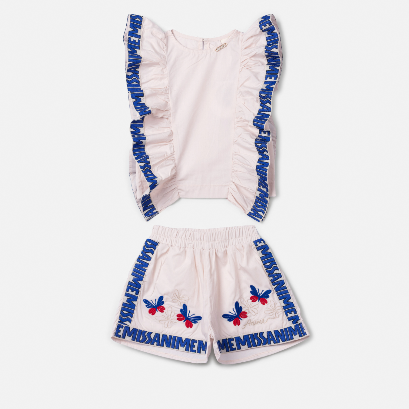 Conjunto Infantil Blusa e Shorts Bordados Borboletas - Animê