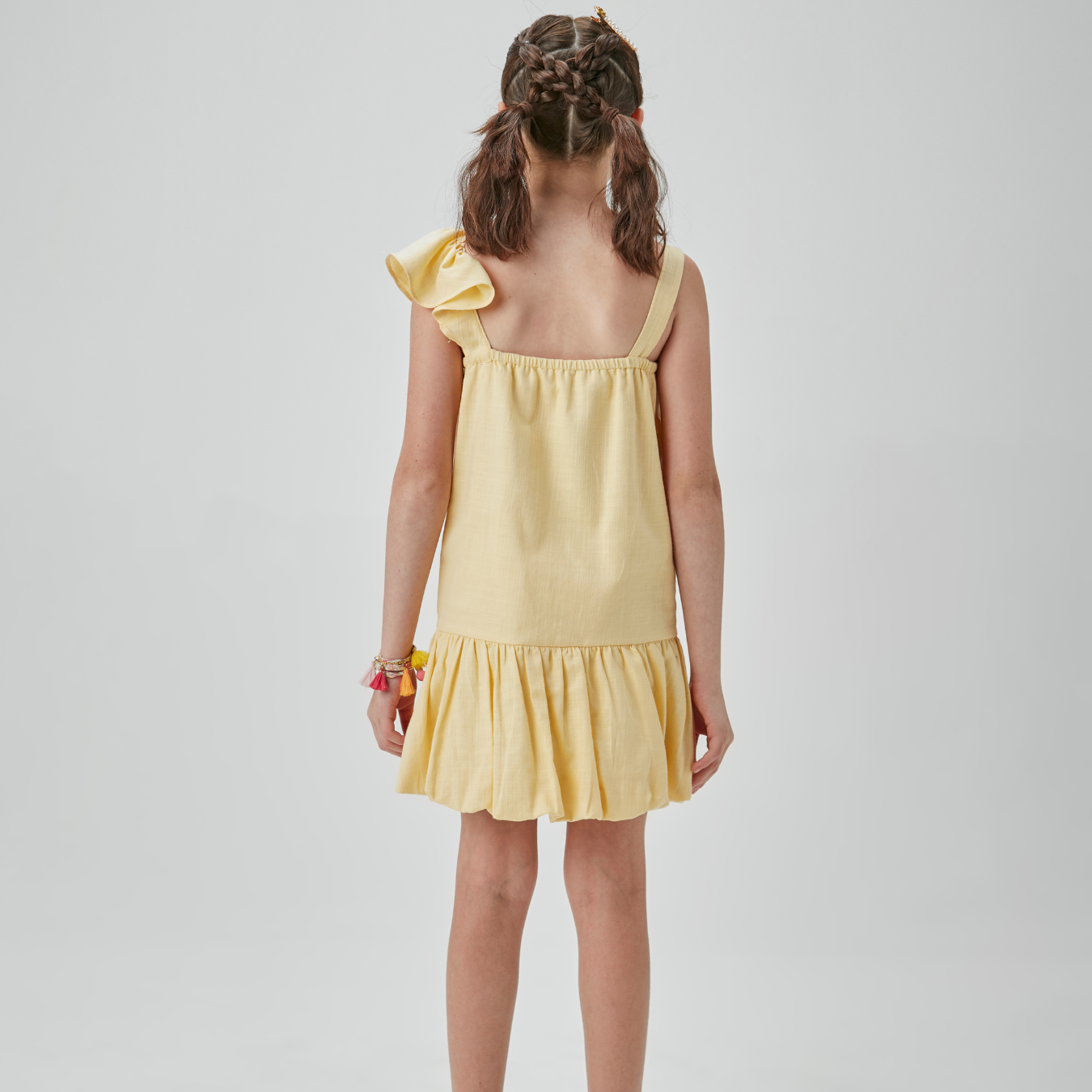 Vestido Infantil Jumper Balonê com Laço Amarelo - Um Mais Um PRÉ-VENDA