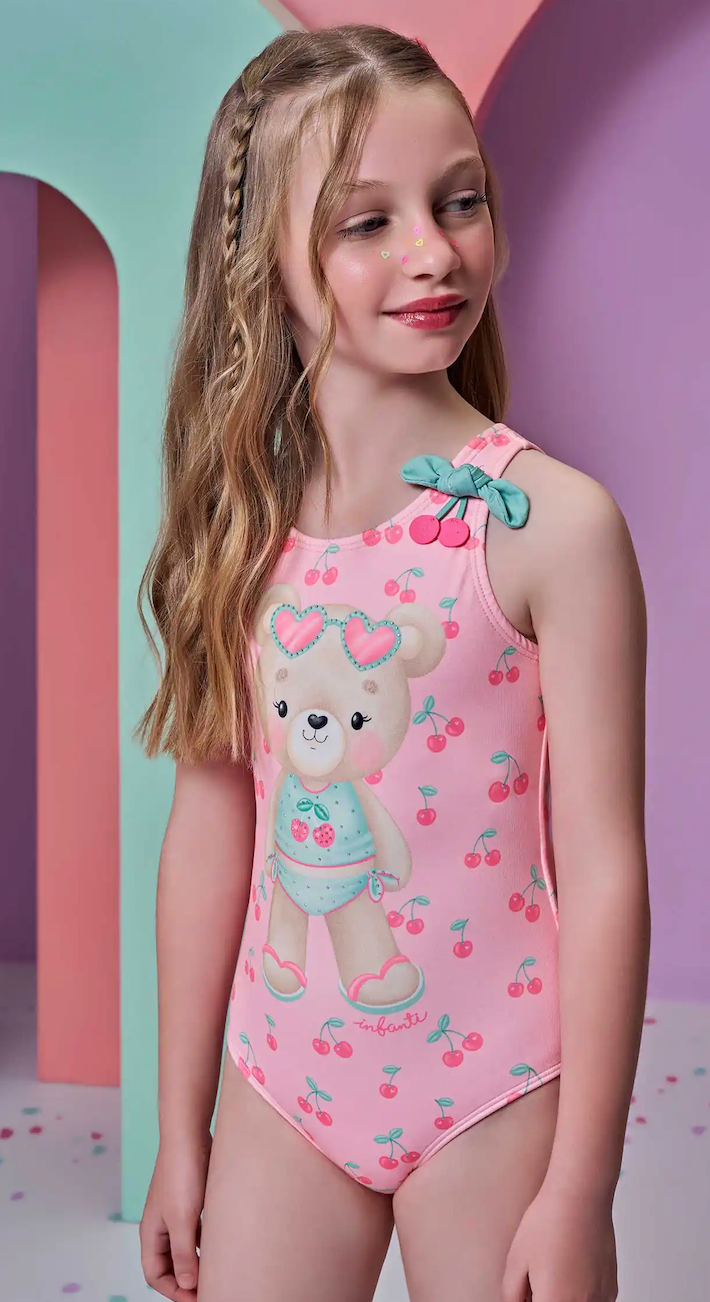 Maiô Infantil Rosa Est. Ursinha e Cereja - Infanti