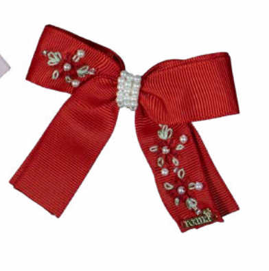Laço Infantil Longo Vermelho Bordado Pérolas - Roana