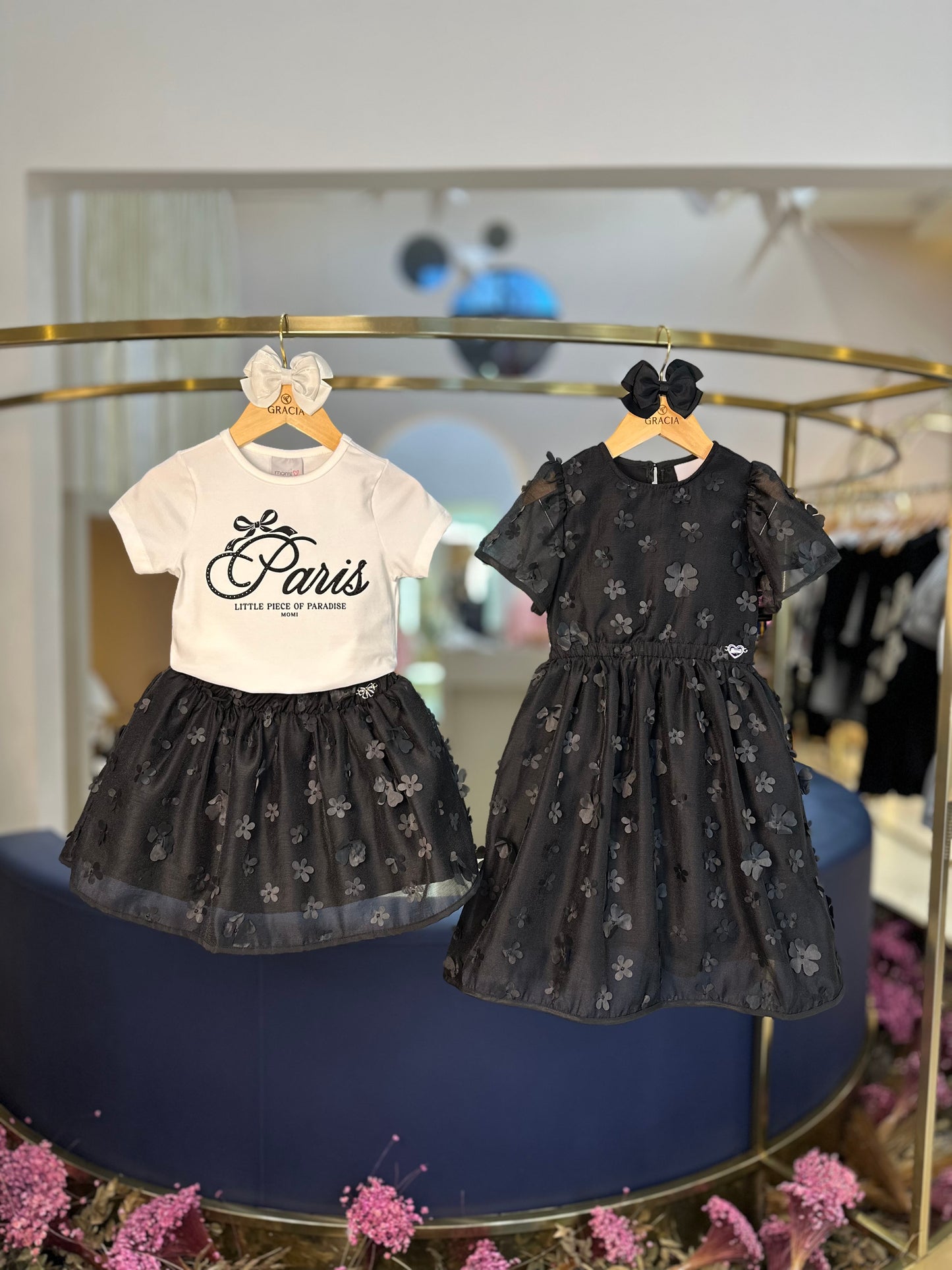 Conjunto Infantil Paris Blusa e Saia Tule Flores - Momi