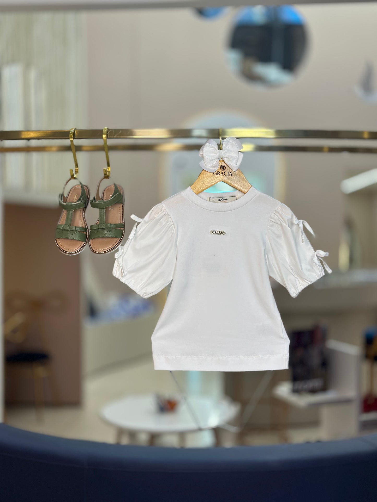 Jardineira Infantil Jeans com Strass com Blusa Manga Balonê - Animê