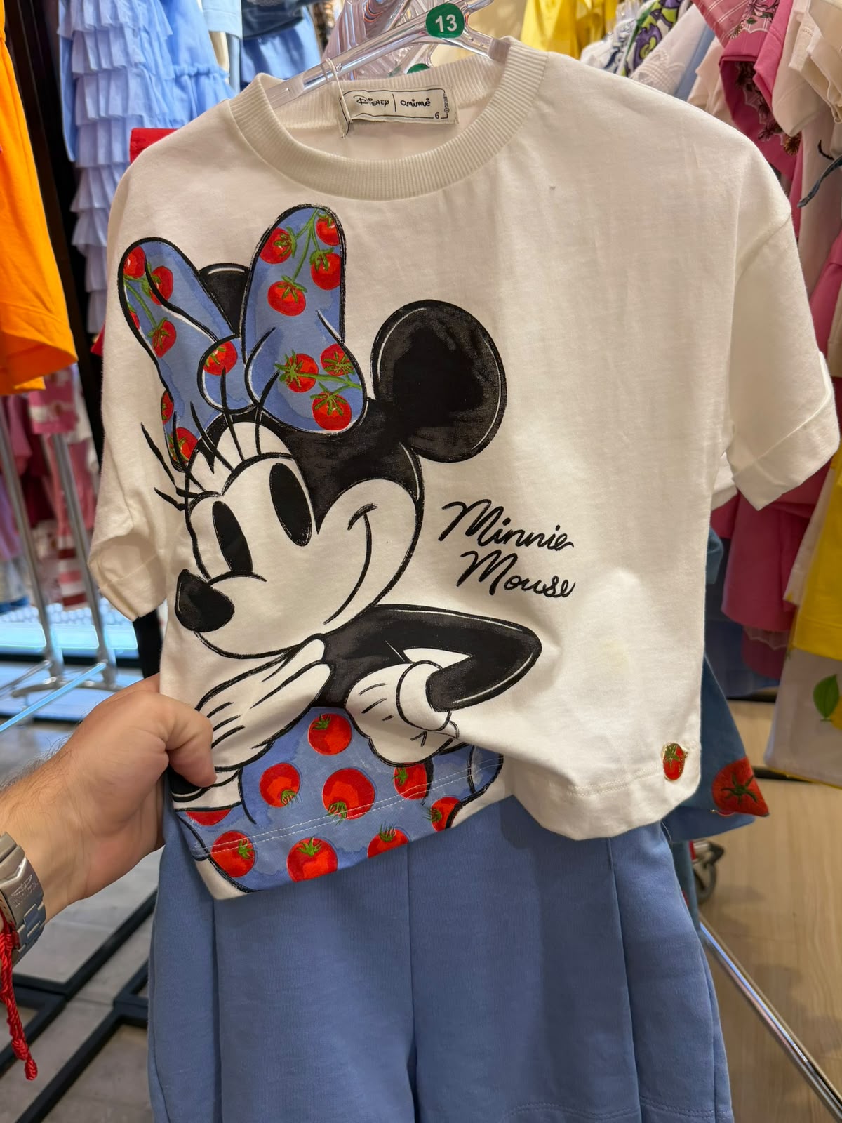 Conjunto Infantil Blusa Minnie Estampa Tomates e Saia Shorts Laço Bordado de Tomate - Animê