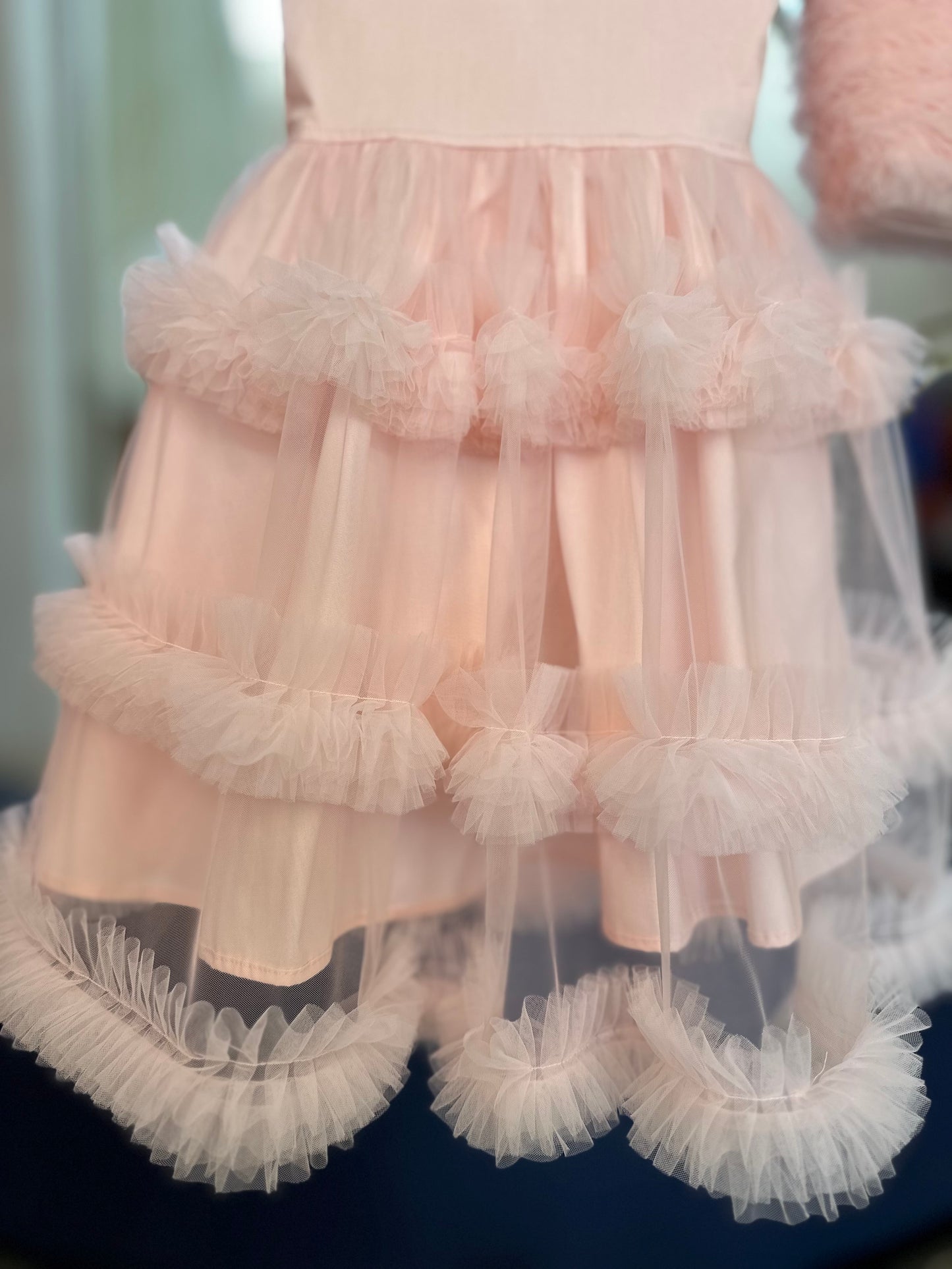 Vestido Infantil Festa Alça Laço e Frufru Tule Rosa Fada - Pituchinhus
