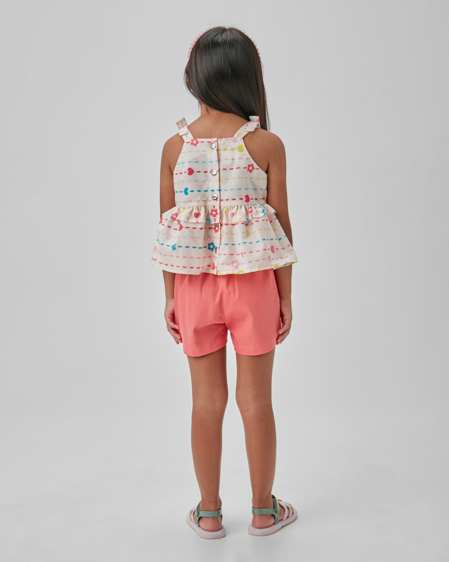 Conjunto Infantil Bata Estampada e Shorts Sarja Lycra Goiaba - Beabá
