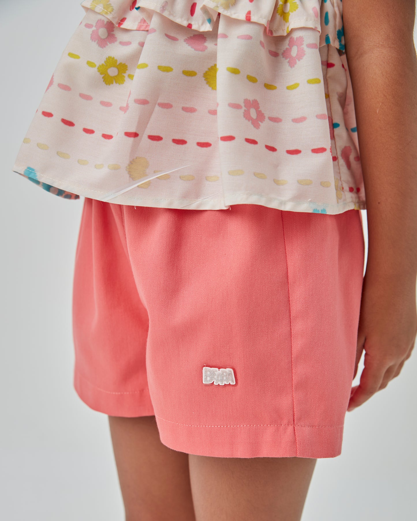 Conjunto Infantil Bata Estampada e Shorts Sarja Lycra Goiaba - Beabá