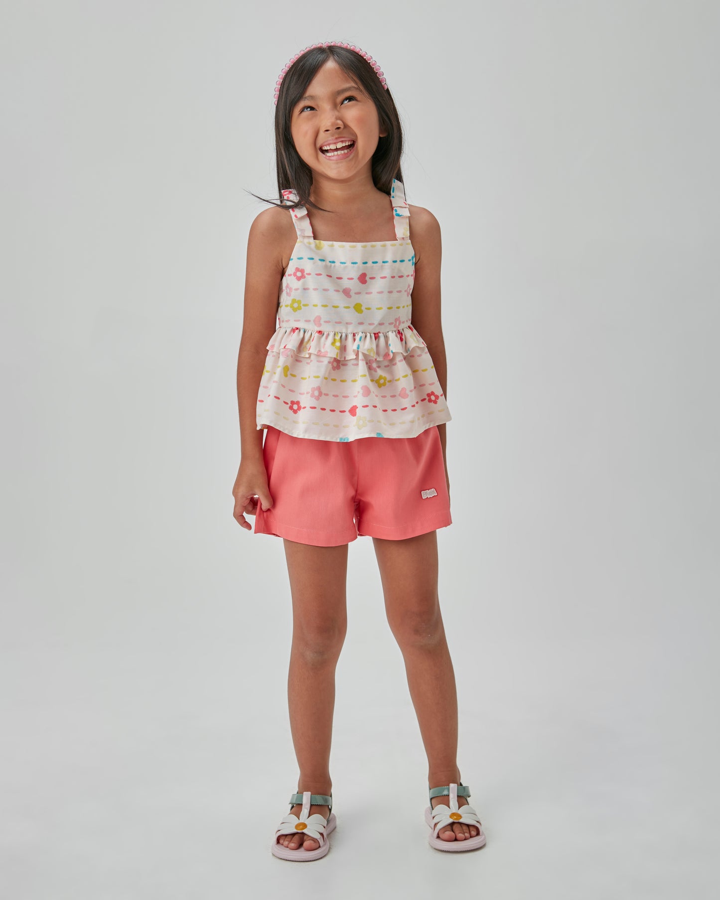 Conjunto Infantil Bata Estampada e Shorts Sarja Lycra Goiaba - Beabá