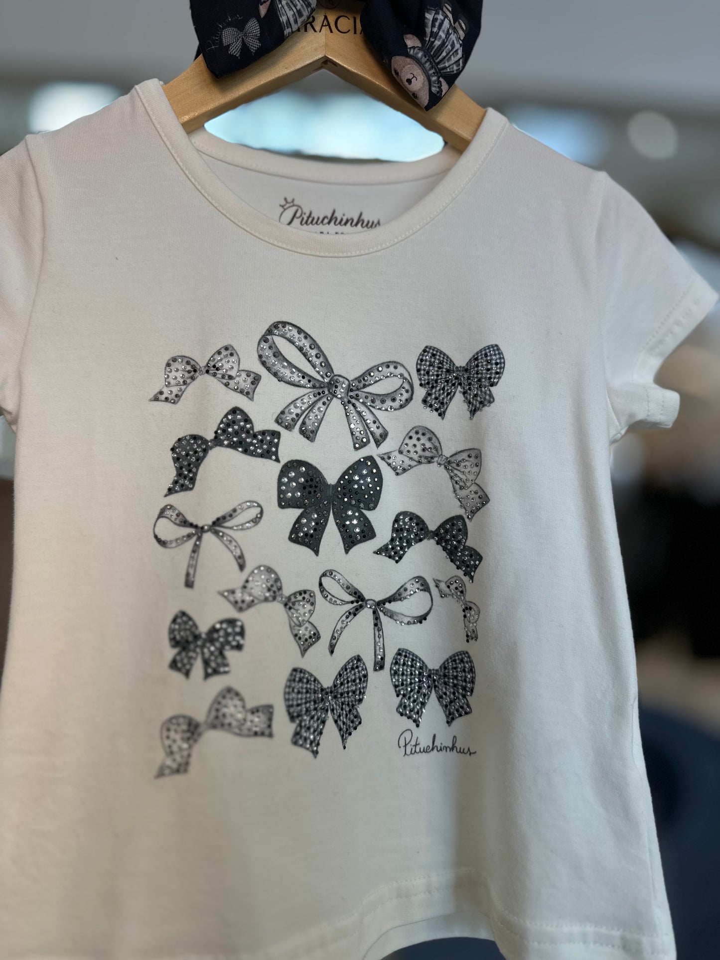 Blusa Infantil de Algodão Multi-Laços e Cristais - Pituchinhus