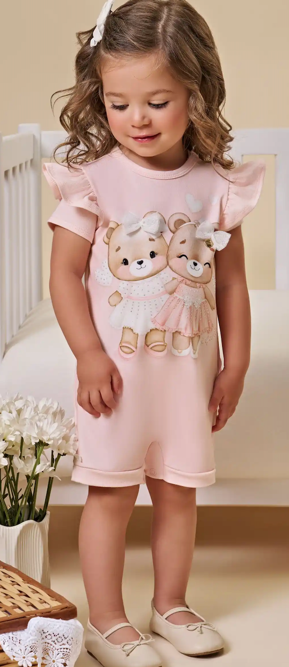 Macaquinho Infantil Rosa Ursinhas Com Laço - Infanti