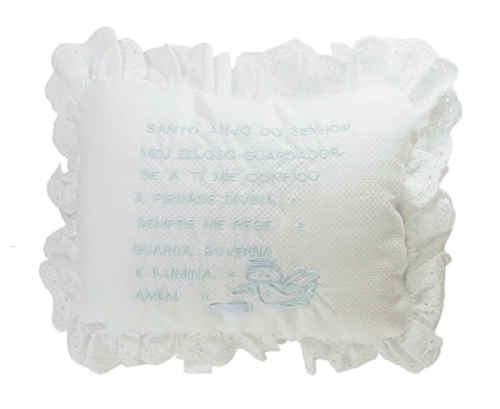 Almofada Bebê Oração Santo Anjo Rendada Bordado Azul - Roana