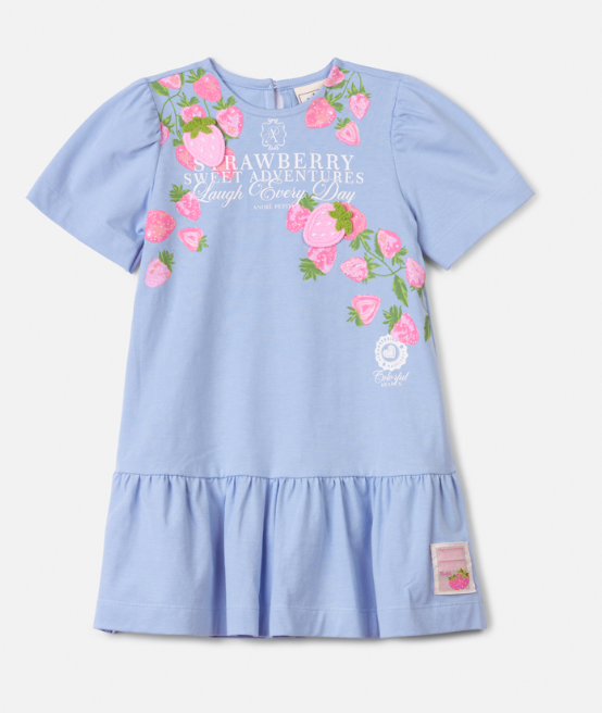 Vestido Infantil Azul Estampa Exclusiva Strawberry - Animê