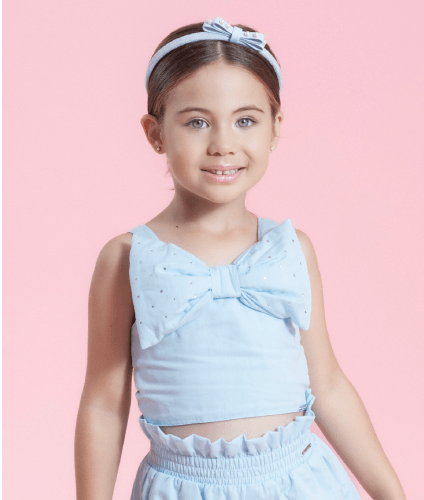 Blusa Cropped Maxi Laço Azul - Pituchinhus - Gracia