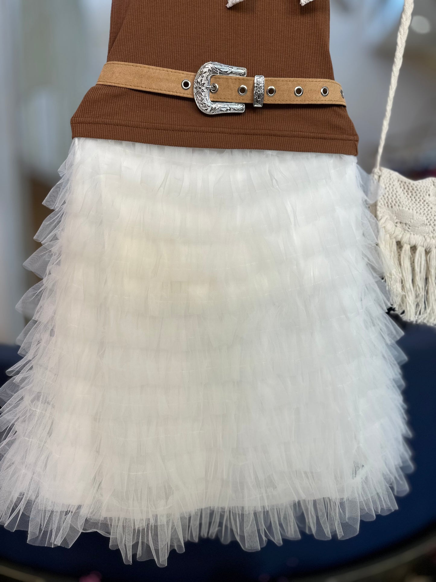 Conjunto Infantil Conceito Blusa Laço Renda e Saia Midi Tule Babados - Pituchinhus