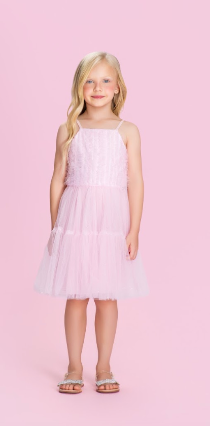 Vestido Infantil Alças Finas e Saia Em Tule - Petit Cherie