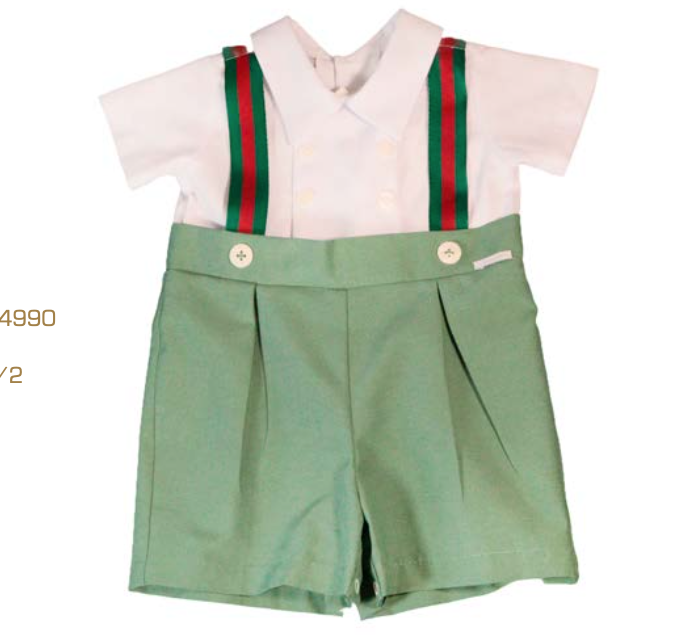 Macaquinho Infantil Verde-Oliva com Suspensórios - Roana