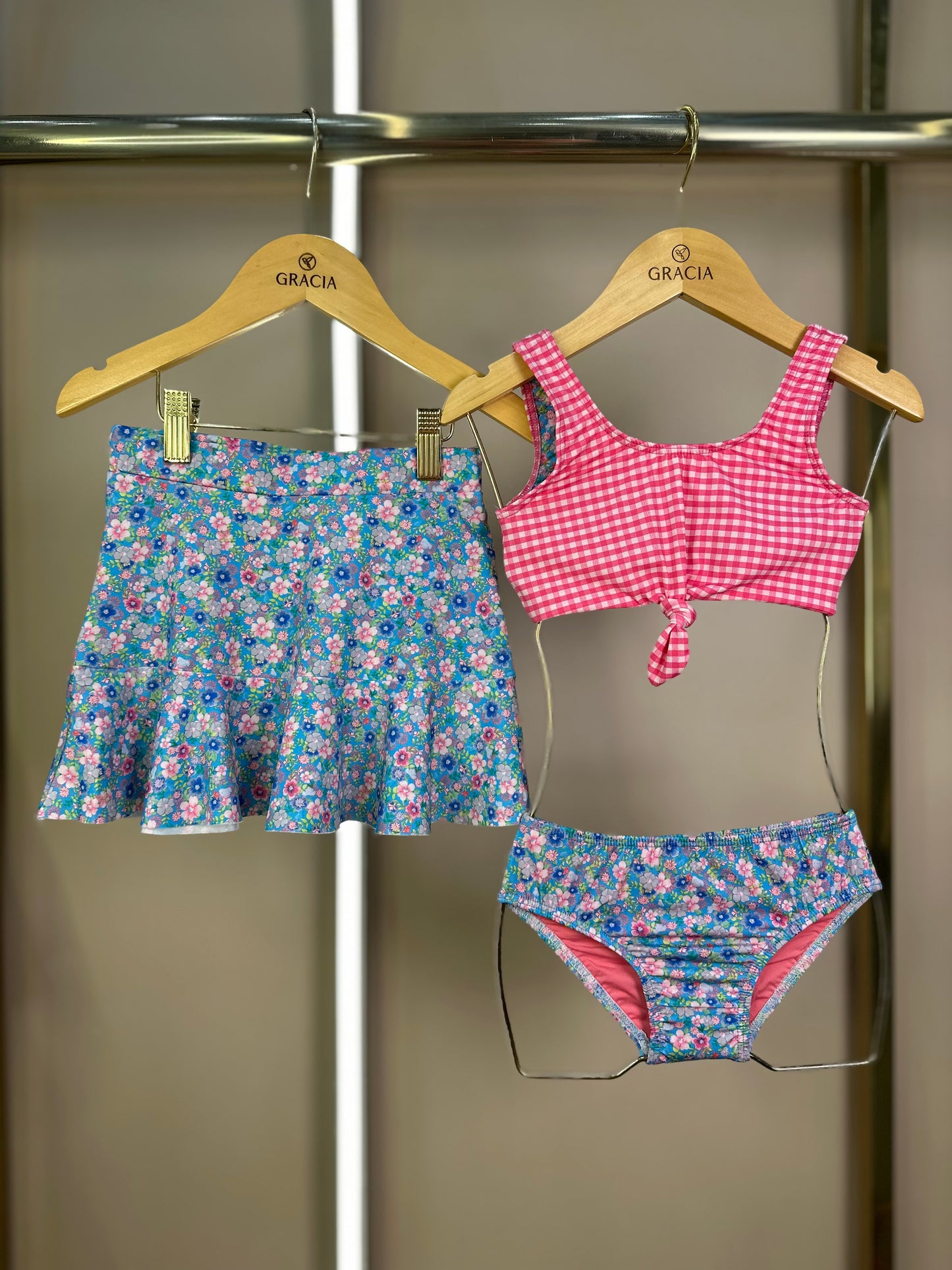 Biquíni Infantil Nó Floral com Xadrez - L'été