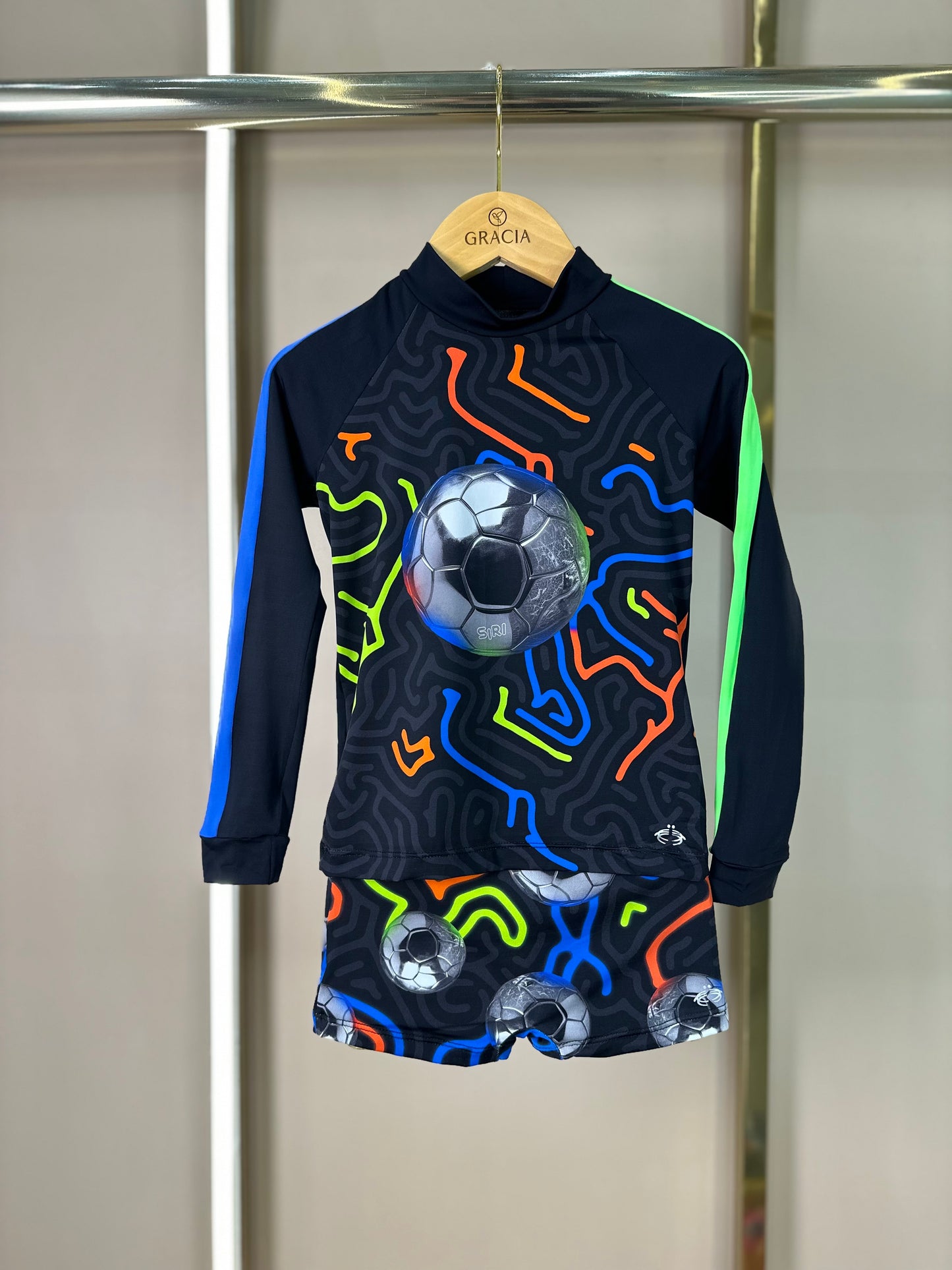 Conjunto Infantil Blusa Proteção UV e Sunga Igor Futebol Neon - Siri Kids