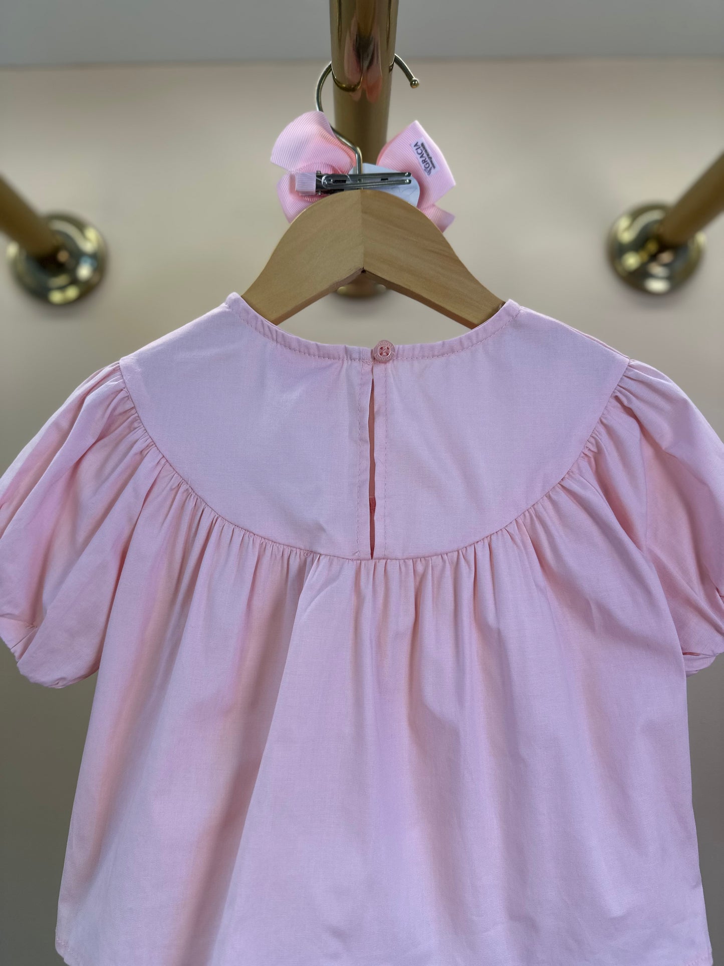 Conjunto Infantil Blusa Rosa Cristal Bordada e Shorts Off - Momi