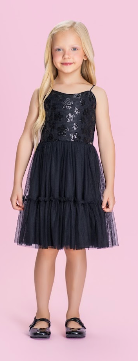 Vestido Infantil Com Paêtes Brilhantes e Saia Em Tule - Petit Cherie