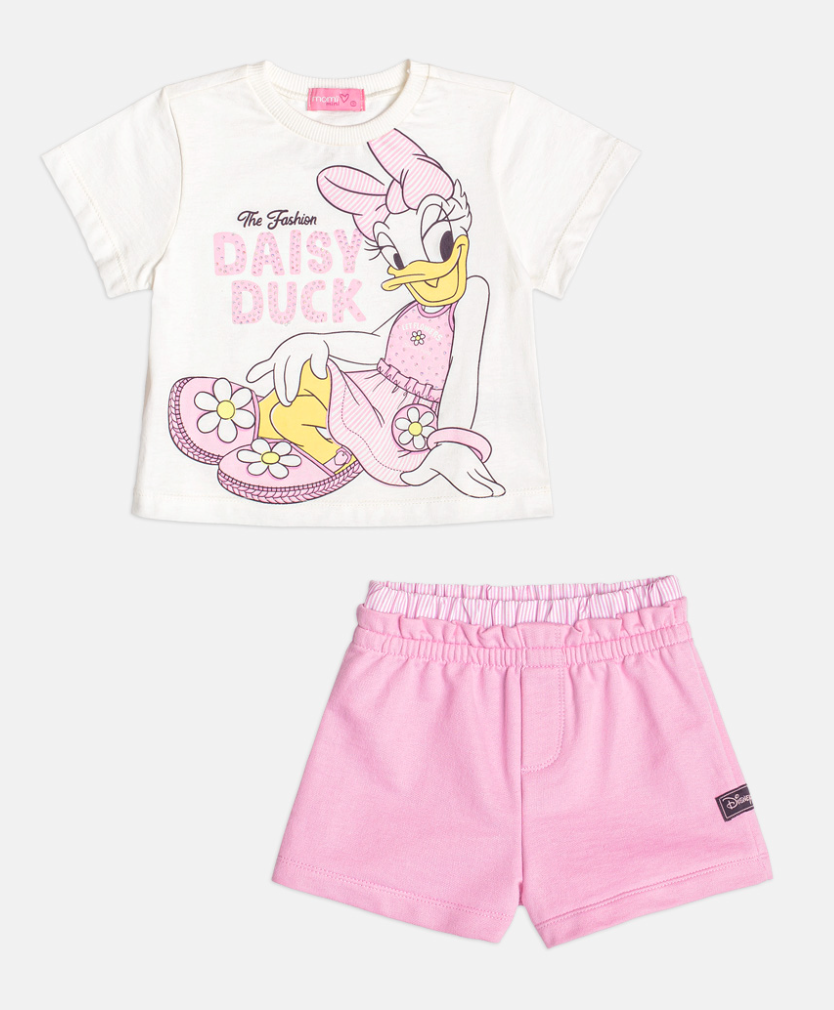 Conjunto Infantil Blusa Daisy Duck e Short Cós de Elástico - Momi