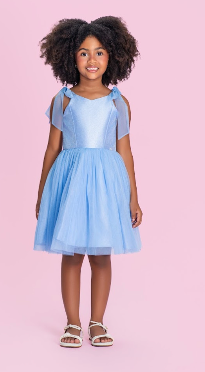 Vestido Infantil Com Laços Nos Ombros e Saia Em Tule - Petit Cherie