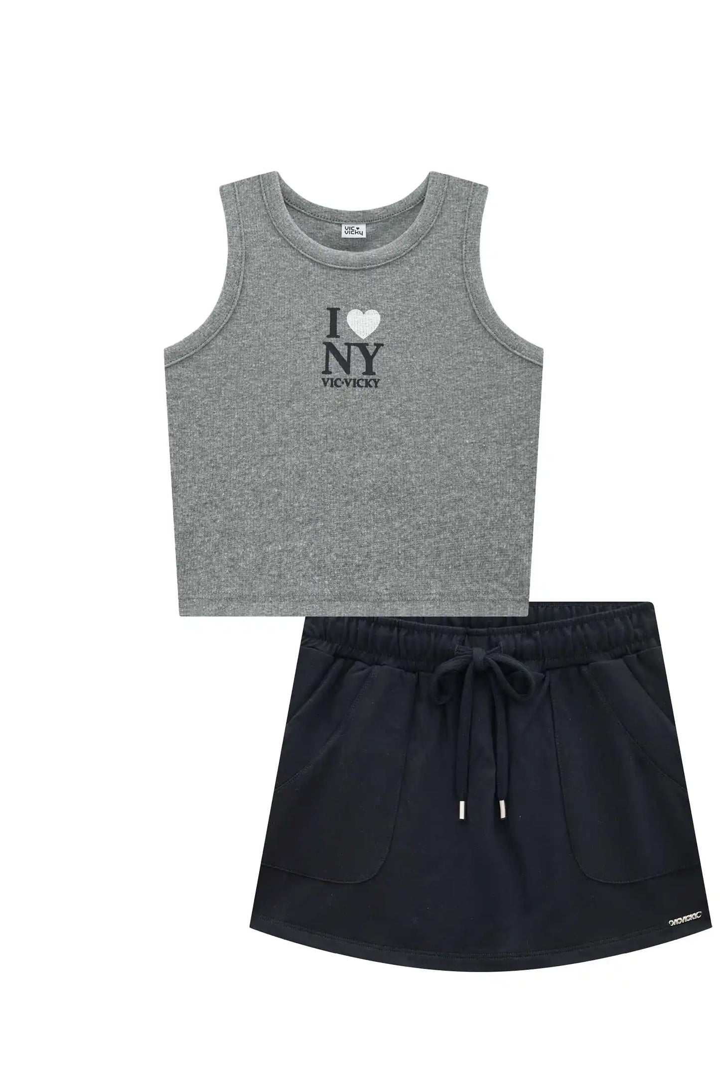 Conjunto Teen Blusa Regata e Short-Saia Molevisco - Vic Vick