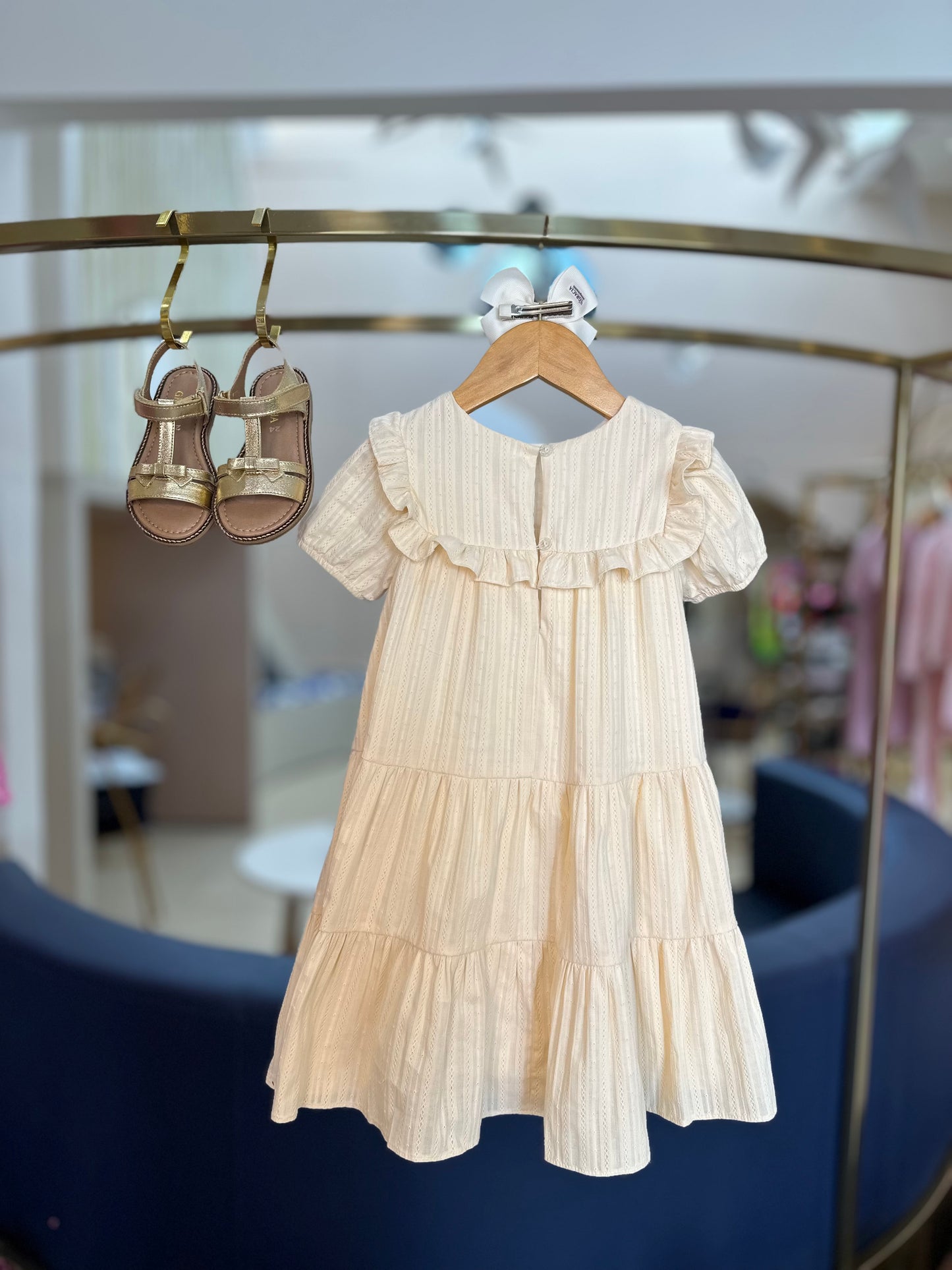 Vestido Infantil de Algodão Giardino Bege - Petit Cherie