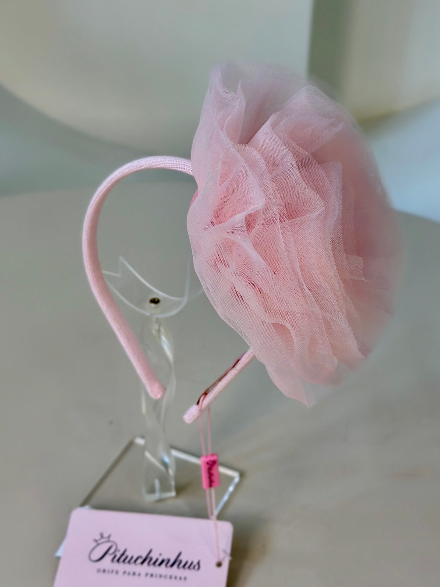 Arquinho Infantil Maxi Flor Tule Rosa Fada - Pituchinhus