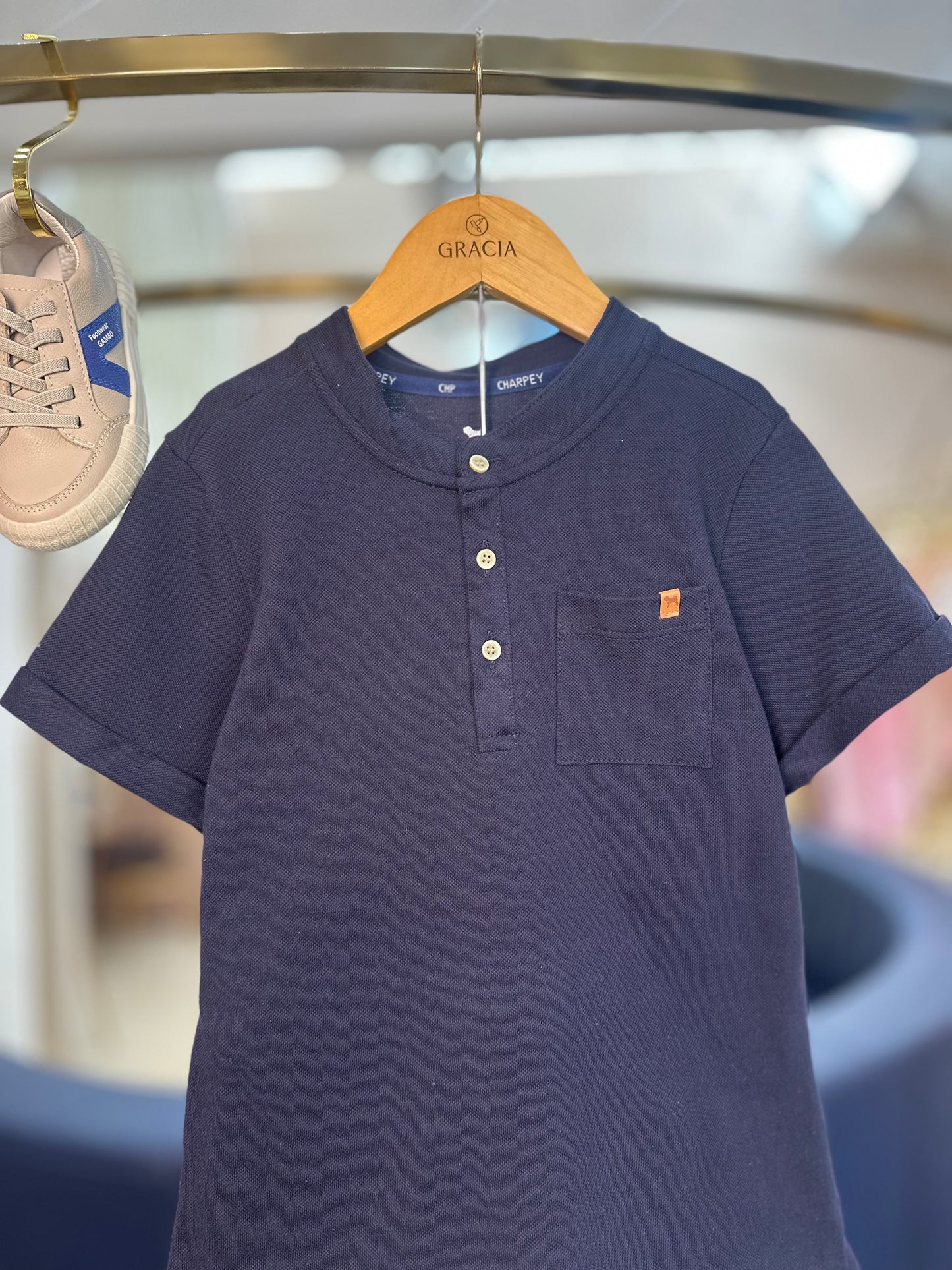Conjunto Infantil Camisa Marinho e Bermuda de Sarja - Charpey