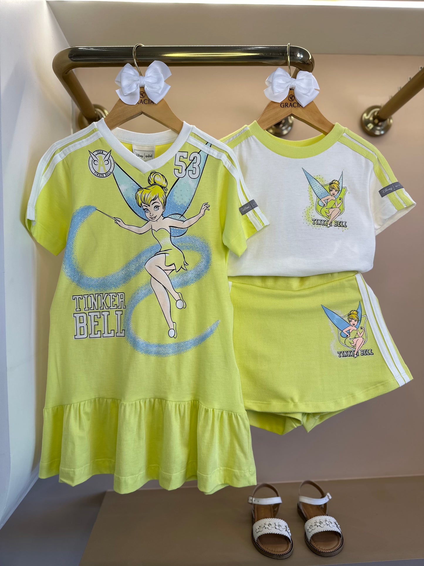 Conjunto Infantil Blusa Tinker Bell e Shorts-Saia Verde Melão - Animê