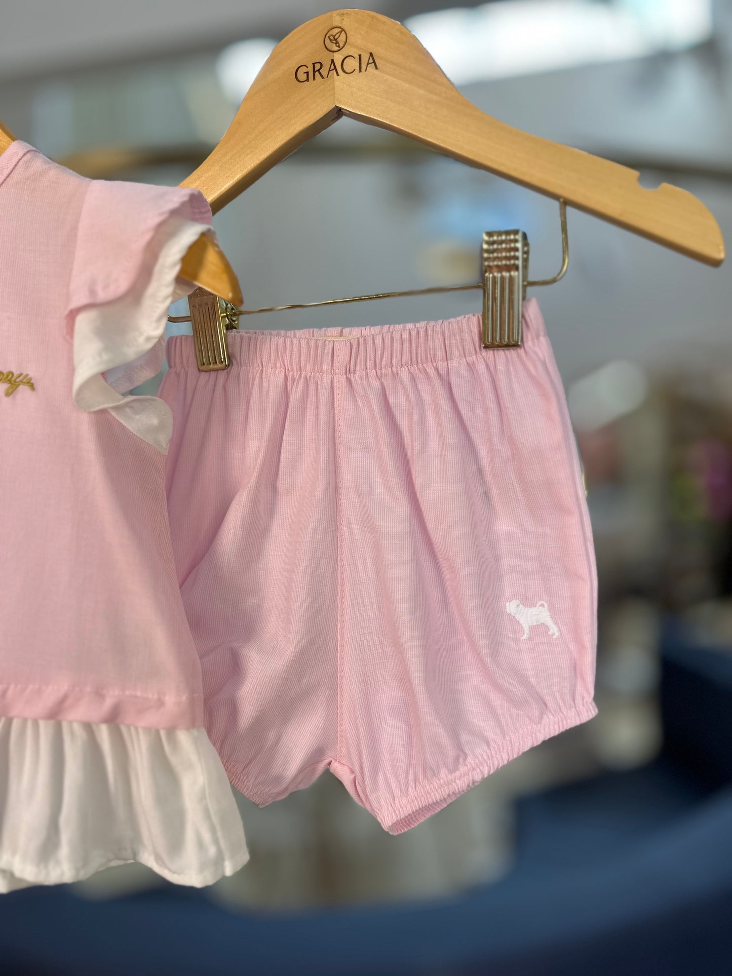 Conjunto Bebê Bata e Shorts de Algodão Rosa - Charpey