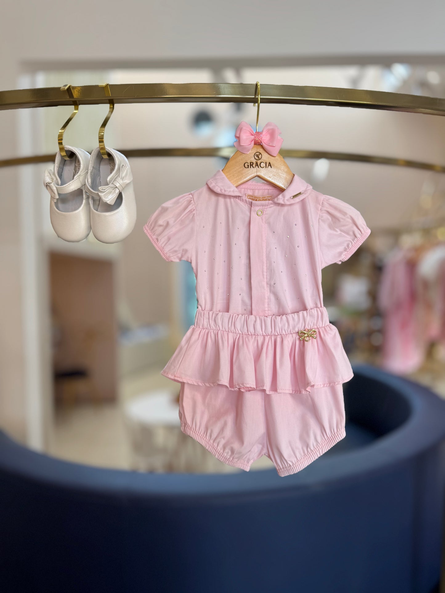 Conjunto Bebê Body e Shorts Algodão Aplicações Strass - Charpey